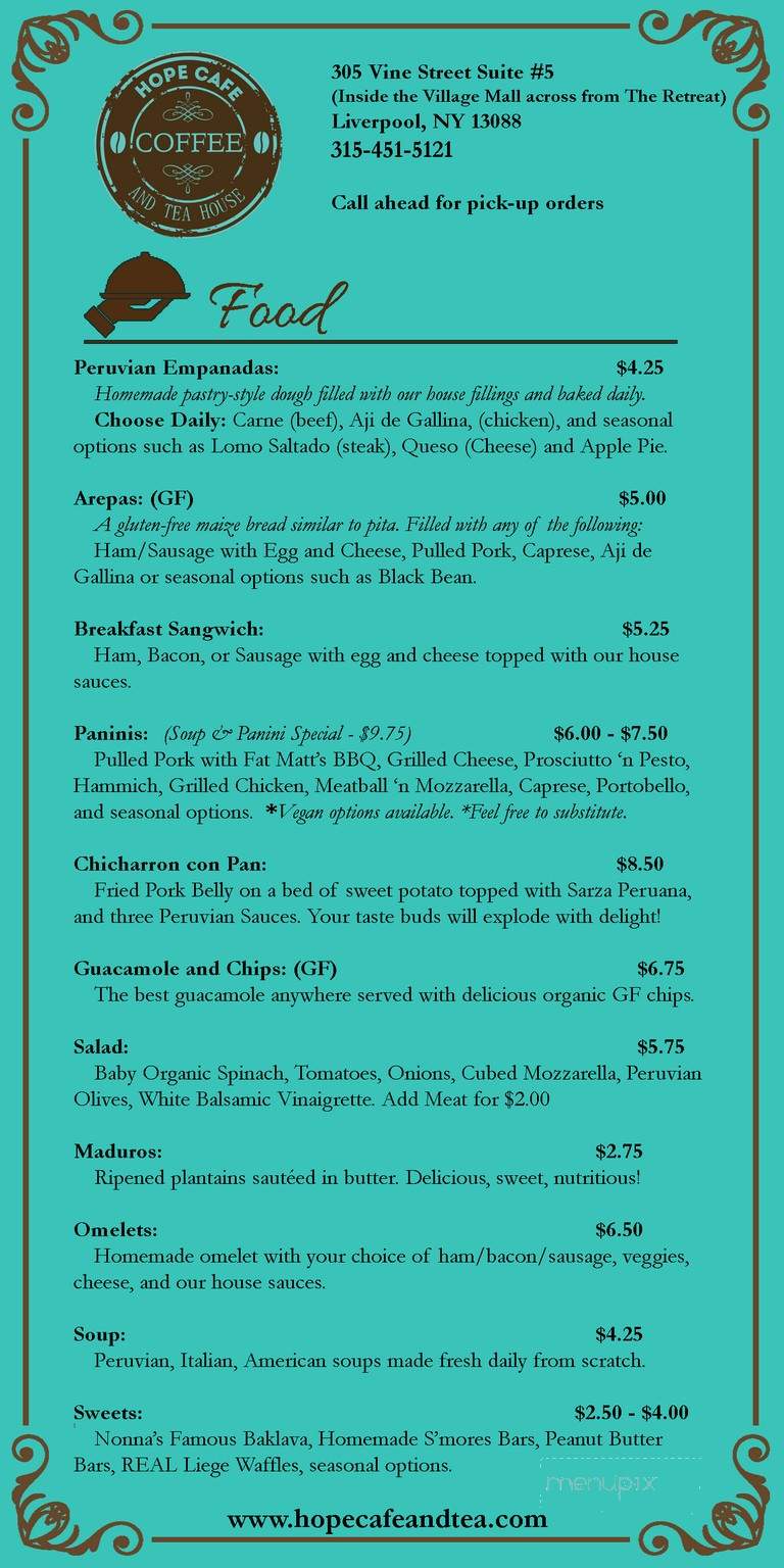 Hope Cafe Coffee and Tea House - Liverpool, NY menu_pic