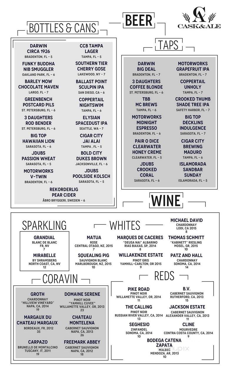 Cask & Ale - Sarasota, FL menu_pic