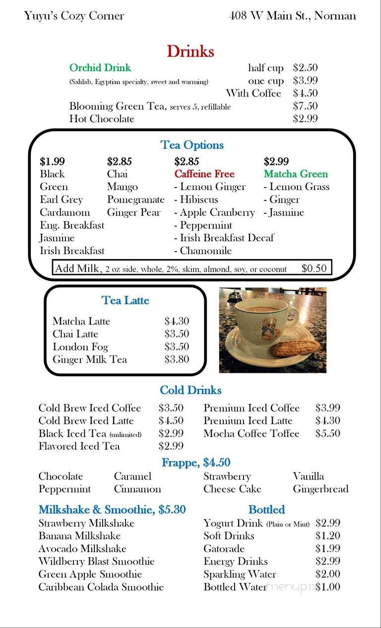 Menu Of Yuyu S Cozy Corner In Norman Ok Menu Of Yuyu S Cozy Corner In Norman Ok