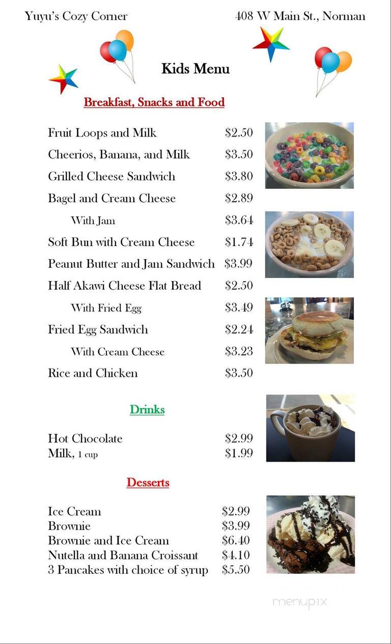 Menu Of Yuyu S Cozy Corner In Norman Ok Menu Of Yuyu S Cozy Corner In Norman Ok