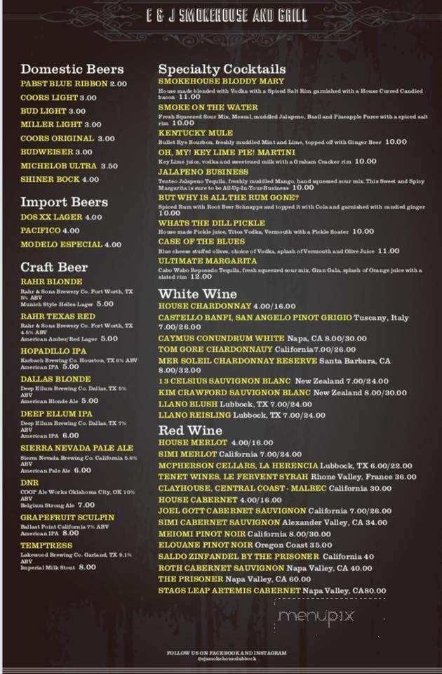 E & J Smokehouse and Grill - Lubbock, TX menu_pic