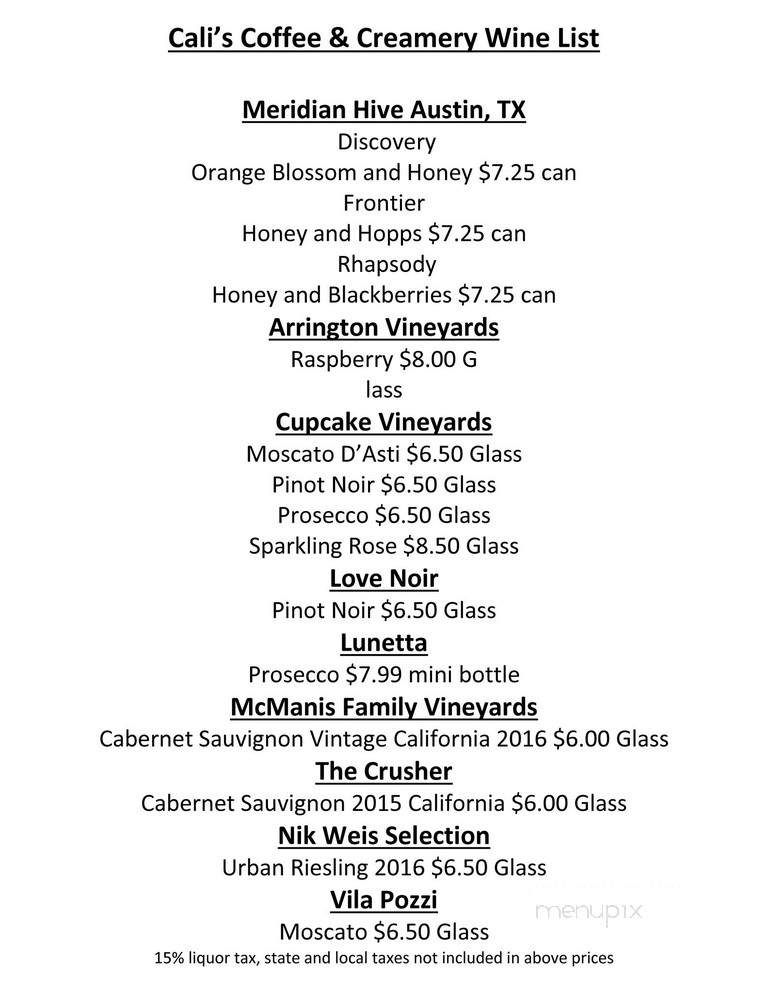 Cali's Coffee & Creamery - Smyrna, TN menu_pic