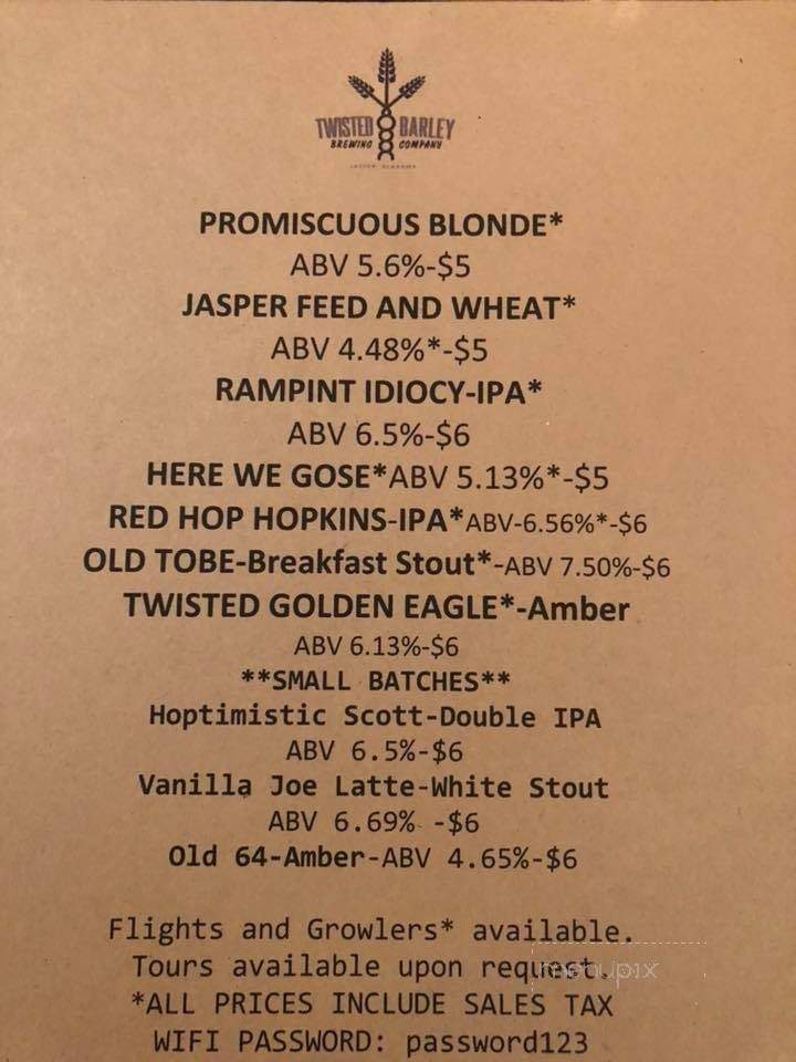 Twisted Barley Brewing Co - Jasper, AL menu_pic