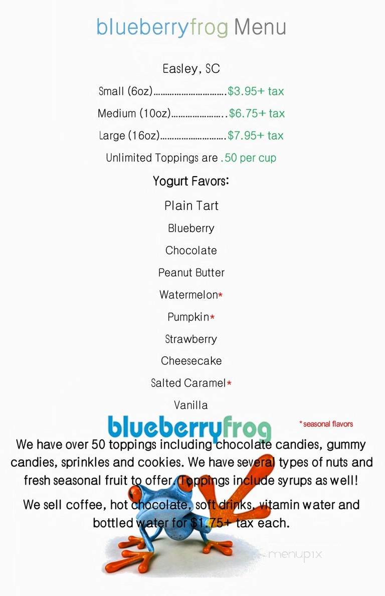 Blueberry Frog - Easley, SC menu_pic