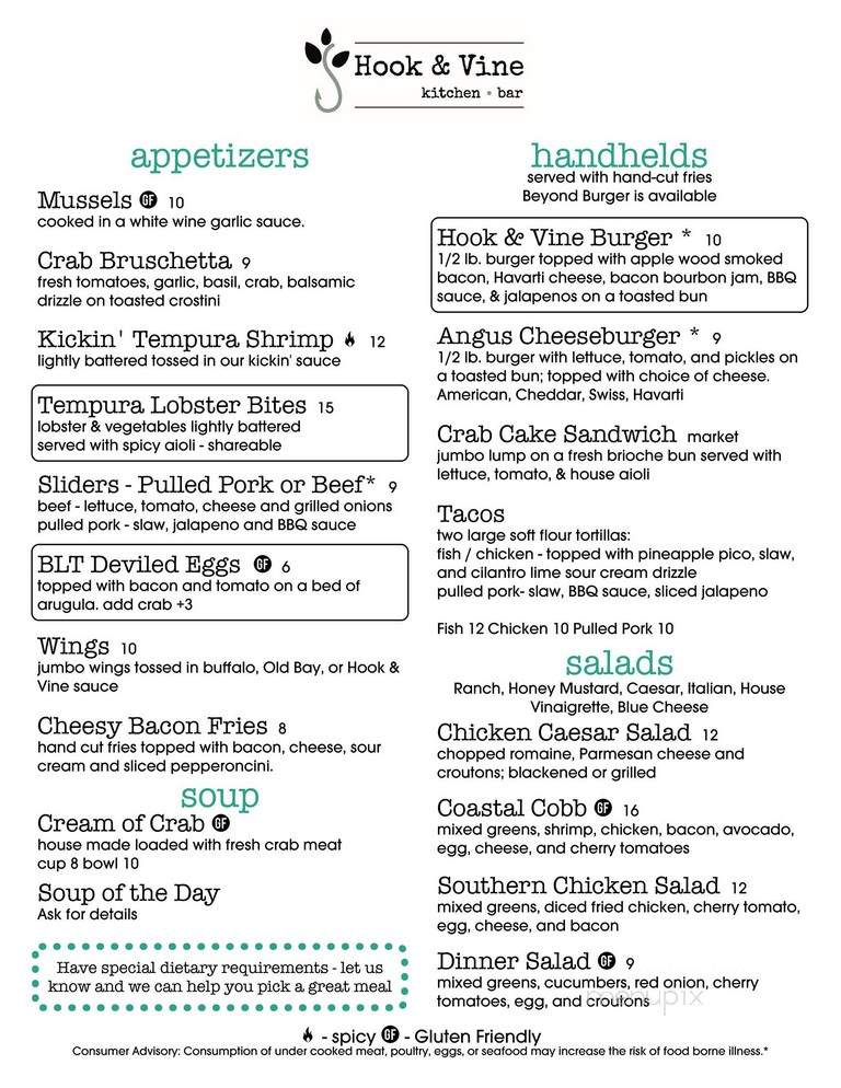 Hook & Vine - North Beach, MD menu_pic