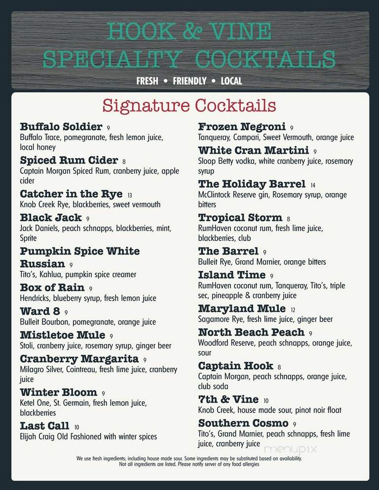 Hook & Vine - North Beach, MD menu_pic