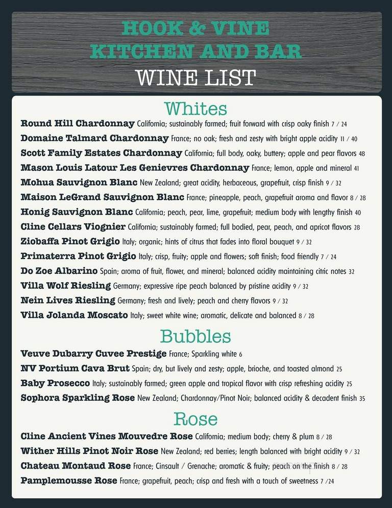 Hook & Vine - North Beach, MD menu_pic