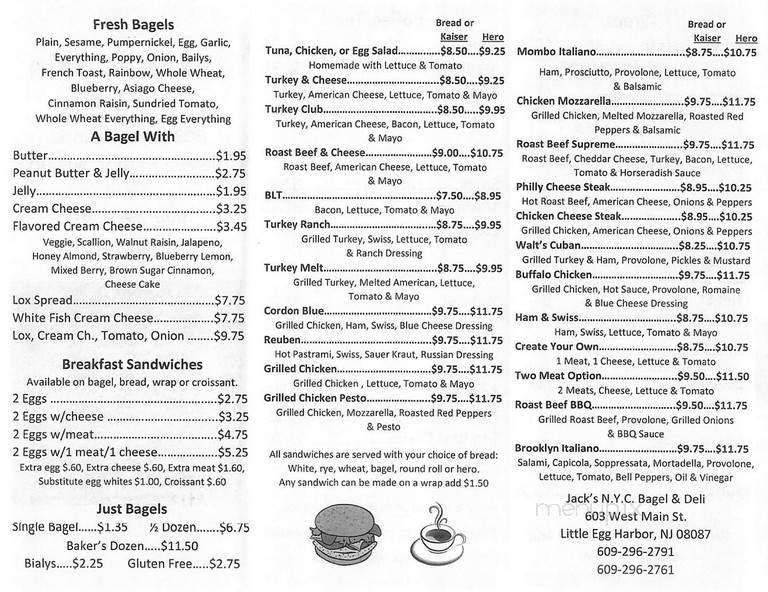 Jacks NYC Bagel & Deli - Little Egg Harbor Township, NJ menu_pic