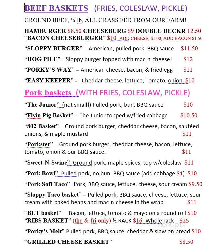 Porkys Backyard BBQ & Smokehouse - Vergennes, VT menu_pic