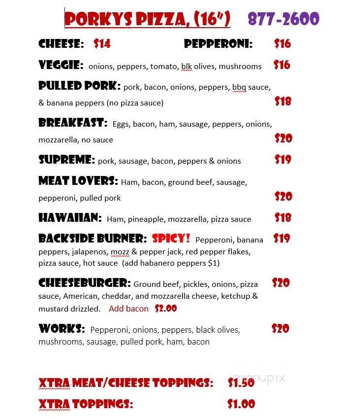 Porkys Backyard BBQ & Smokehouse - Vergennes, VT menu_pic