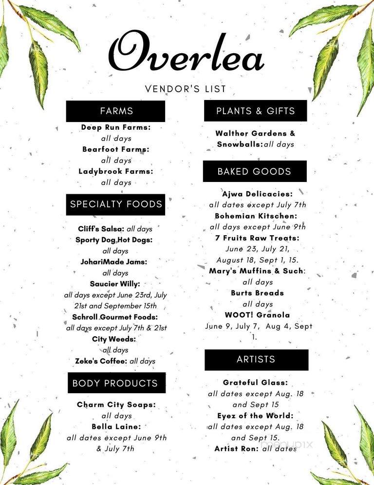 Overlea Farmers Market - Baltimore, MD menu_pic