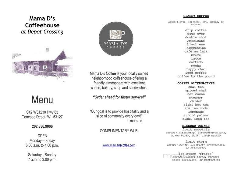 Mama D's Coffeehouse - Genesee Depot, WI menu_pic