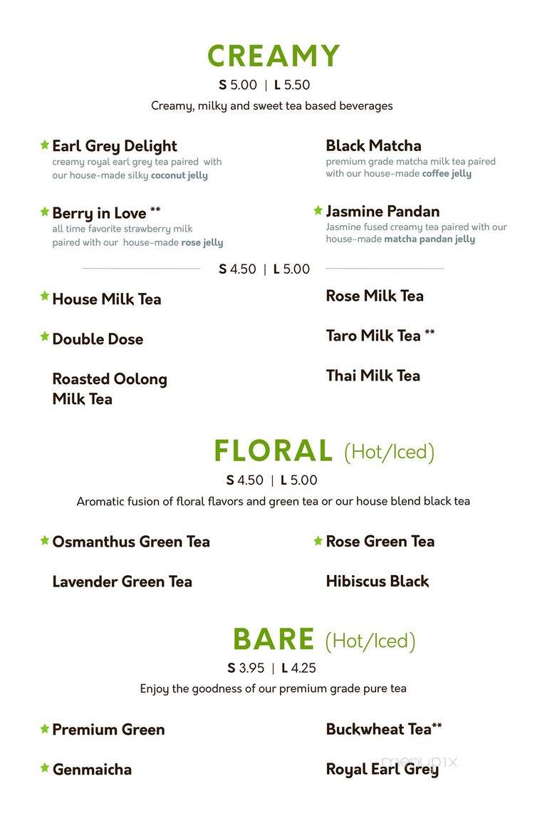 Sinceretea - San Jose, CA menu_pic