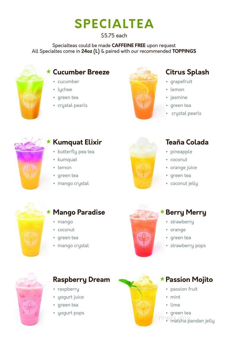 Sinceretea - San Jose, CA menu_pic