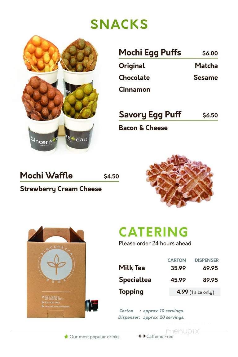 Sinceretea - San Jose, CA menu_pic