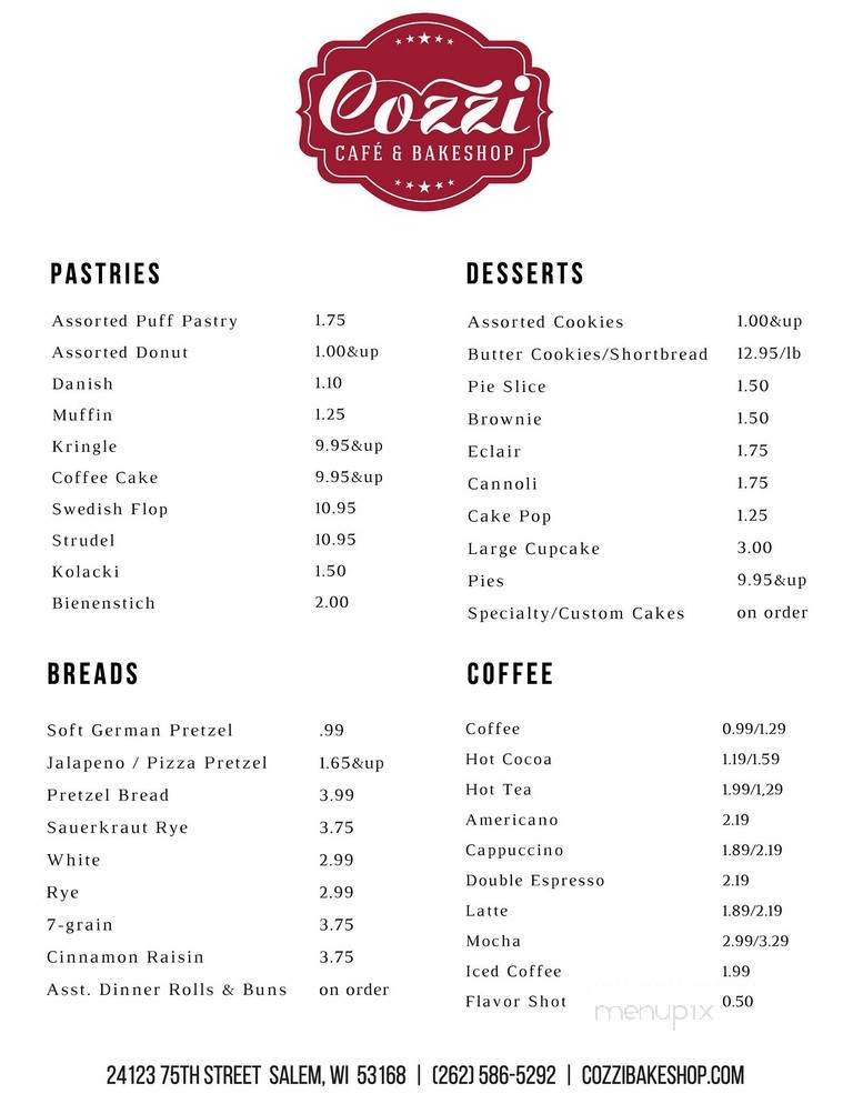 Cozzi Cafe & Bake Shop - Salem, WI menu_pic