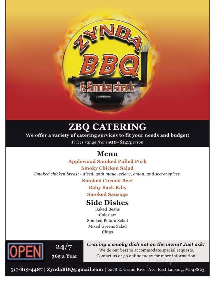 Zynda BBQ and Smoke Shack - East Lansing, MI menu_pic