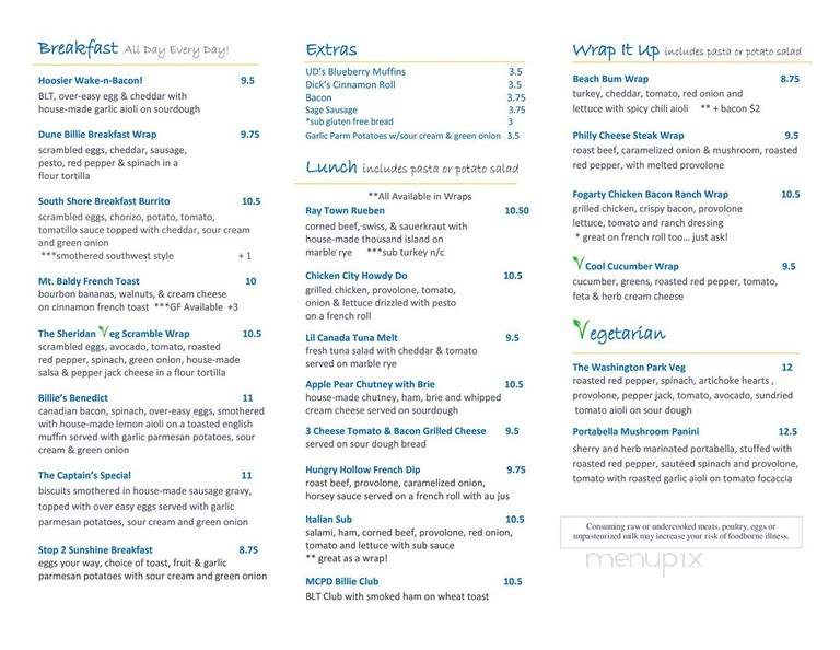Dune Billies Beach Cafe - Michigan City, IN menu_pic