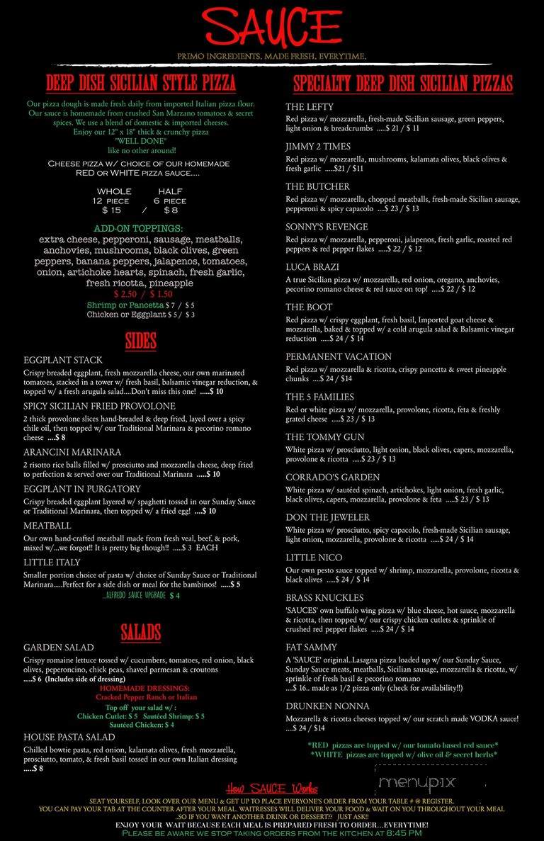 Menu of Sauce in Jamestown, NY 14701