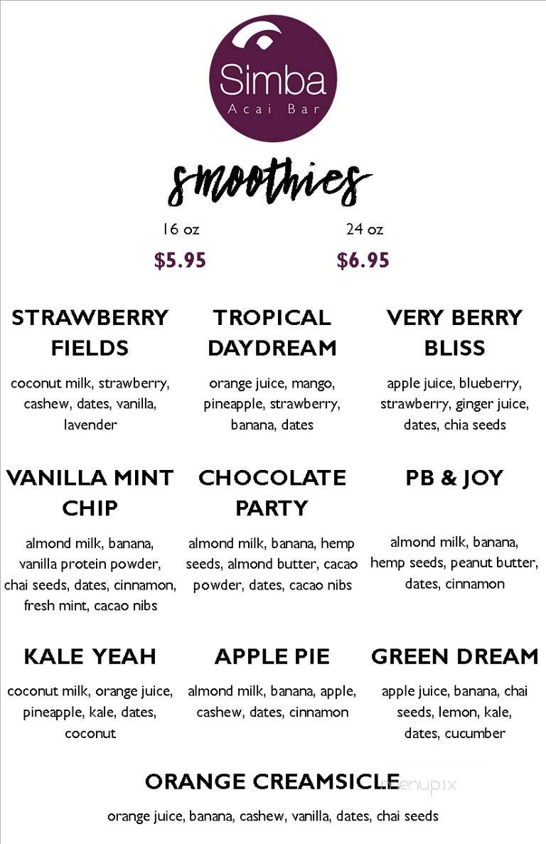 Simba Acai - Santa Clarita, CA menu_pic
