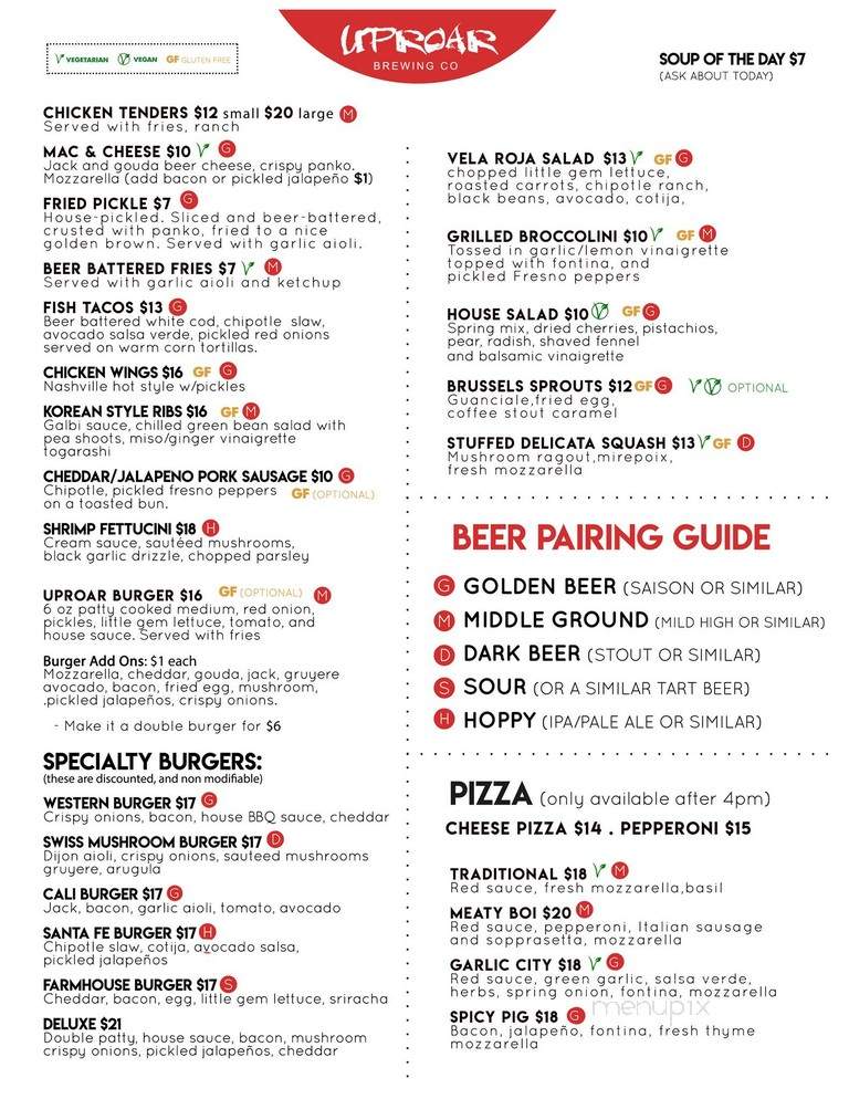 Uproar Brewing Company - San Jose, CA menu_pic