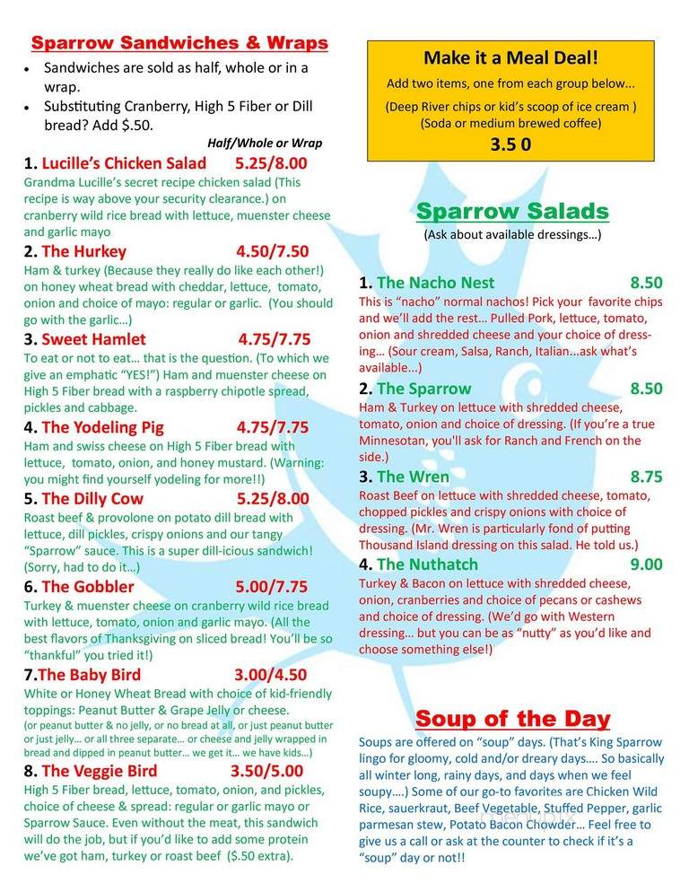 King Sparrow Coffee & Soda Shop - Milaca, MN menu_pic