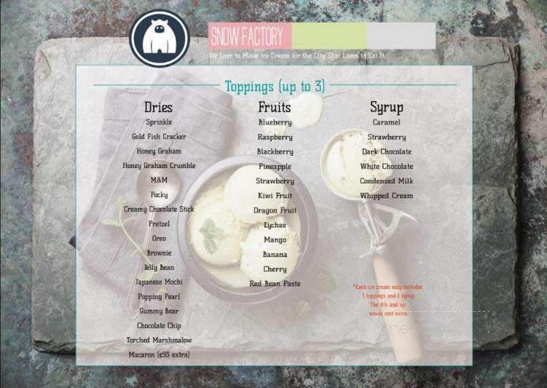 Snow Factory Surf City - Surf City, NC menu_pic