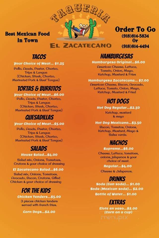 Taqueria El Zacatecano - Claremore, OK menu_pic