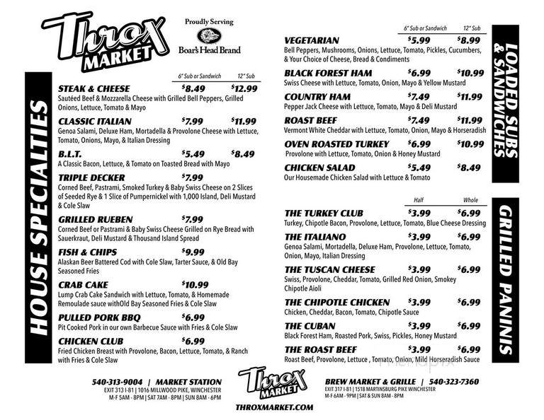 Throx Brew Market & Grille - Winchester, VA menu_pic