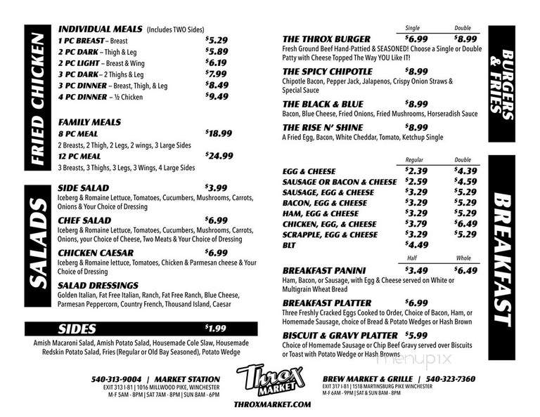 Throx Brew Market & Grille - Winchester, VA menu_pic