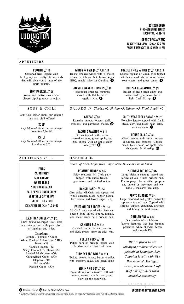 Ludington Bay Brewing - Ludington, MI menu_pic