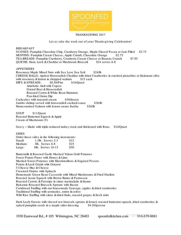 Spoonfed - Wilmington, NC menu_pic
