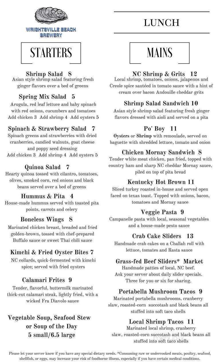 Wrightsville Beach Brewery - Wilmington, NC menu_pic