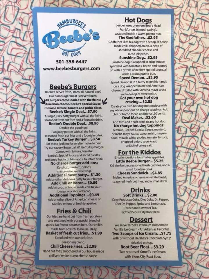 Beebe's Hamburgers & Hot Dogs - Conway, AR menu_pic