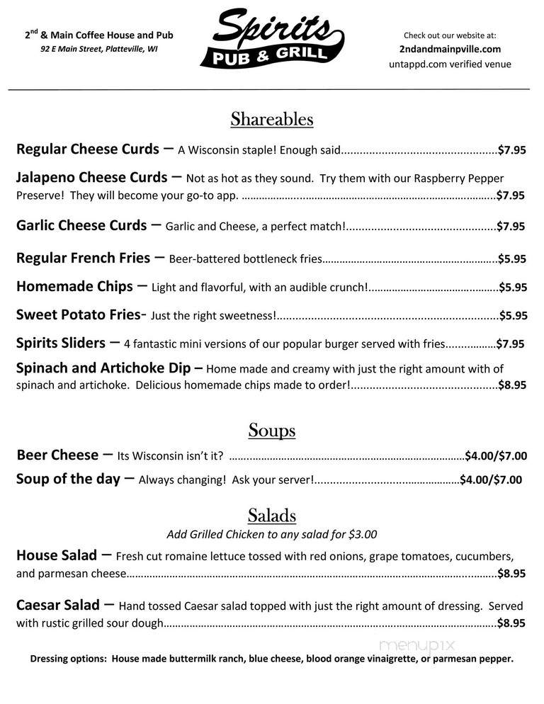 2nd & Main Coffeehouse and Pub - Platteville, WI menu_pic