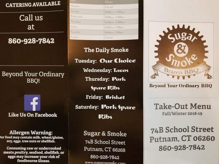 Sugar & Smoke Brazen BBQ - Putnam, CT menu_pic