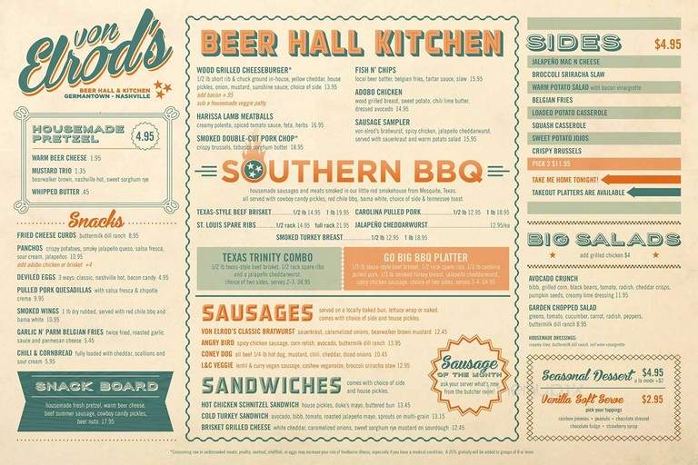 Von Elrod's Beer Garden & Sausage House - Nashville, TN menu_pic