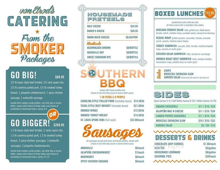 Von Elrod's Beer Garden & Sausage House - Nashville, TN menu_pic