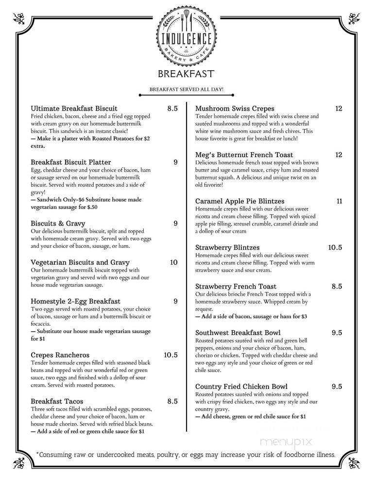 Indulgence Bakery & Cafe - Las Cruces, NM menu_pic