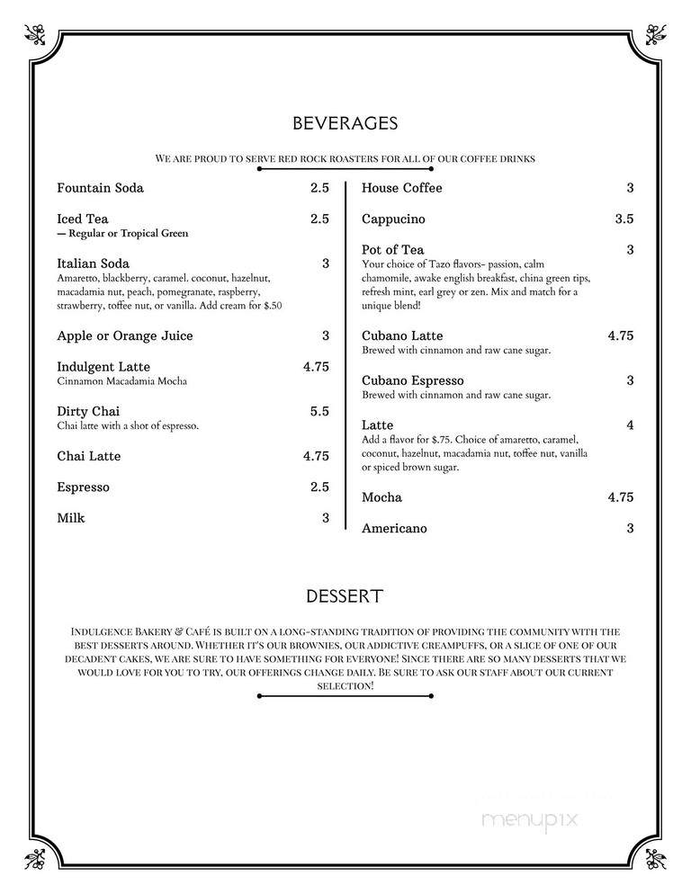 Indulgence Bakery & Cafe - Las Cruces, NM menu_pic