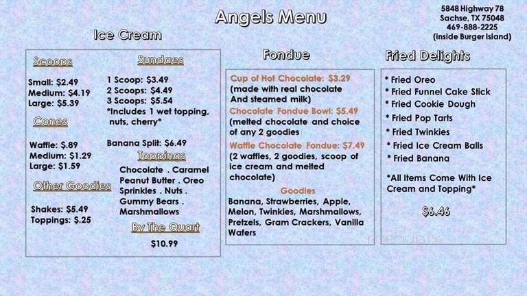 Angel's Ice Cream and Deli - Wylie, TX menu_pic