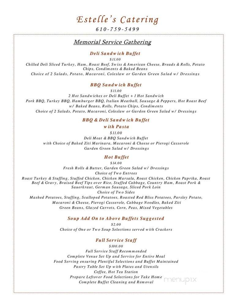 Estelle's Catering - Northampton, PA menu_pic
