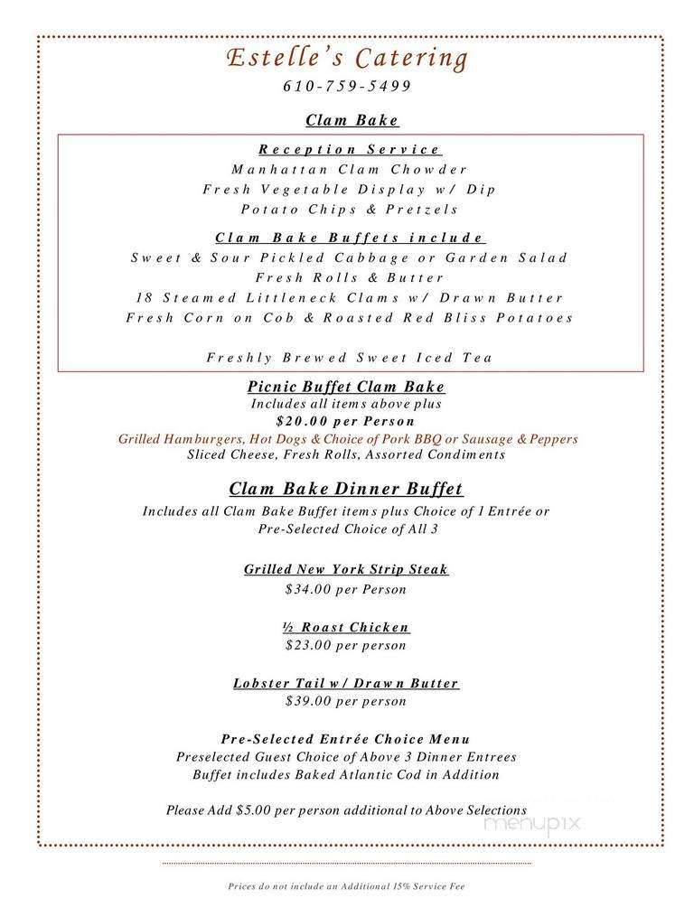 Estelle's Catering - Northampton, PA menu_pic