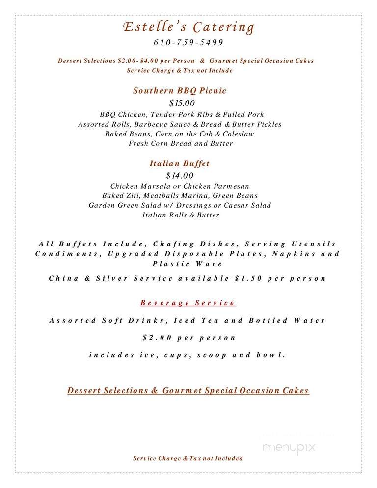 Estelle's Catering - Northampton, PA menu_pic