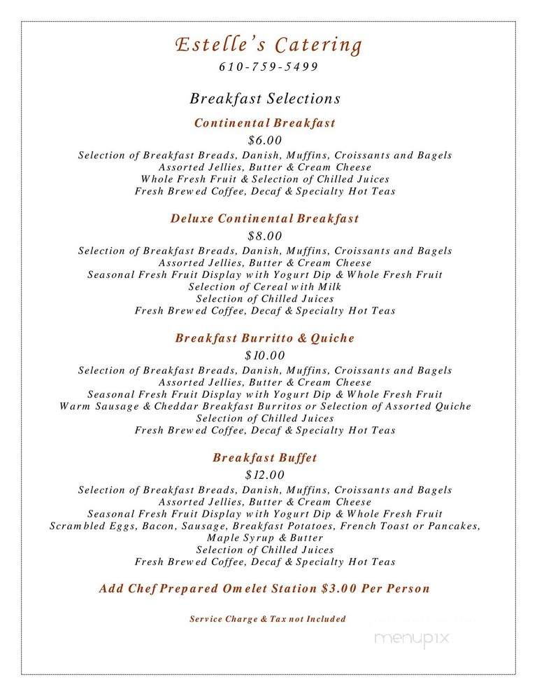 Estelle's Catering - Northampton, PA menu_pic