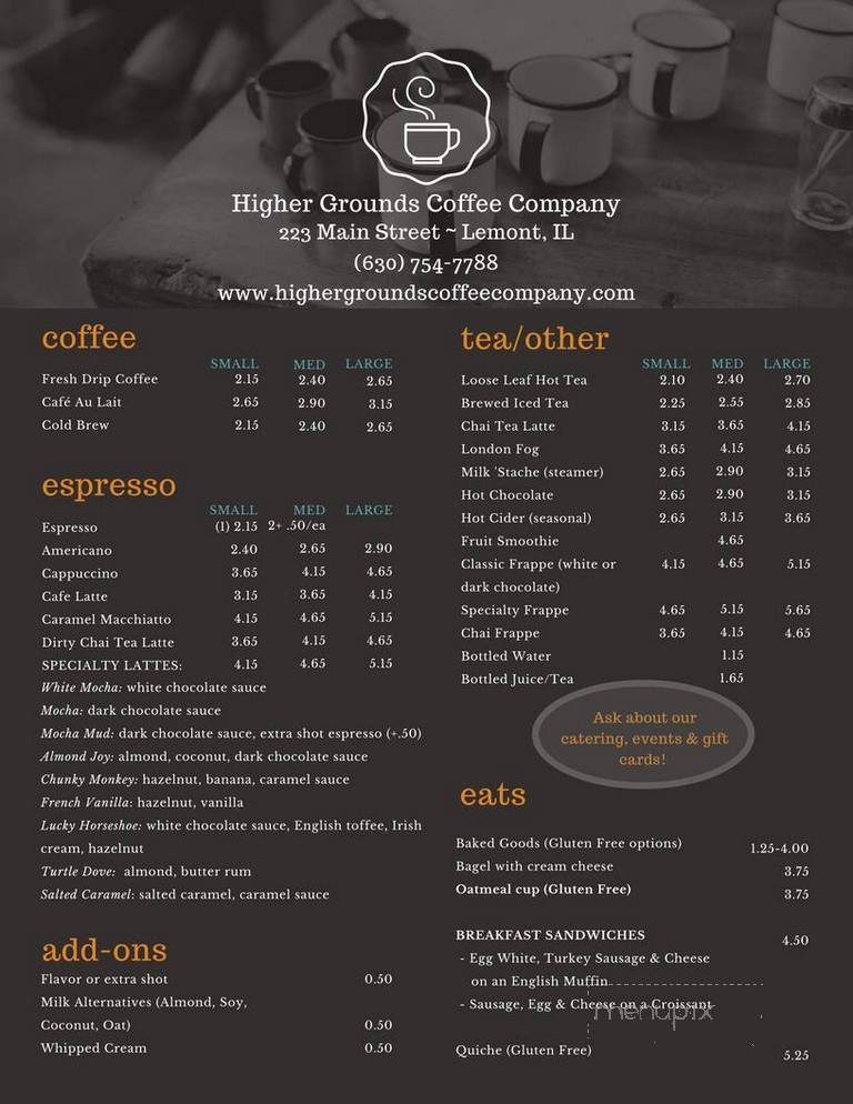 Higher Grounds Coffee - Lemont, IL menu_pic
