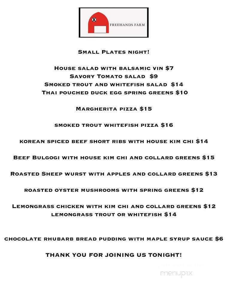 Freehands Farm - Ashland, WI menu_pic