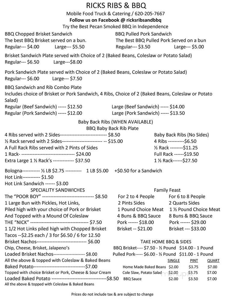 Rick's Ribs & BBQ - Independence, KS menu_pic