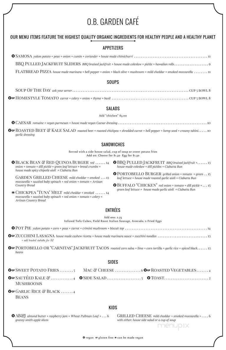 O.B. Garden Cafe - San Diego, CA menu_pic