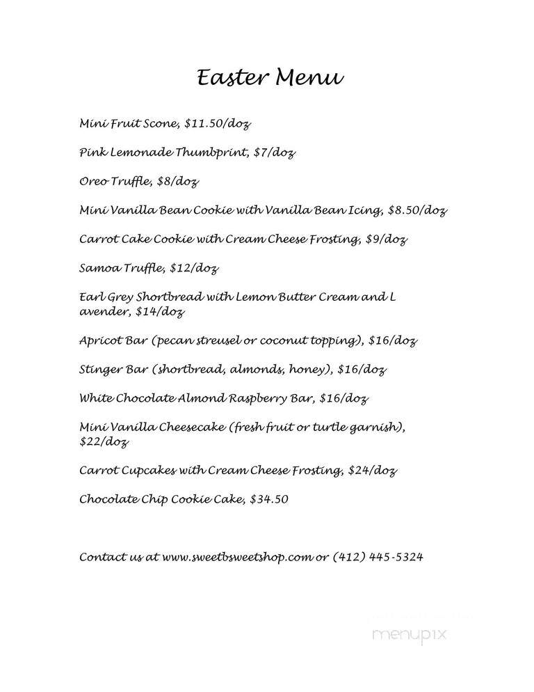 SweeT b Sweet shop - Bakerstown, PA menu_pic